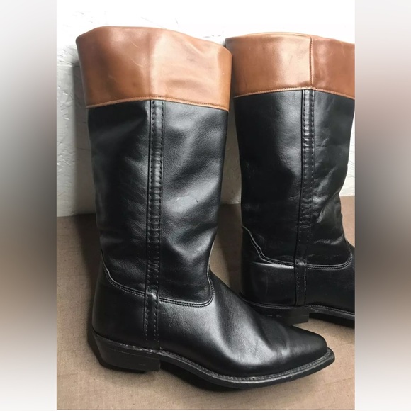 Vintage Wrangler Women's Riding Boots Black Brown Leather Size 8.5M Made in USA - Picture 2 of 16